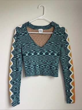 Urban Outfitters BDG Teal & Orange Zig Zag Retro Cropped Sweater